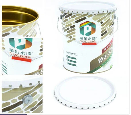 4 แกลลอน Custom Printed Open Head Steel Bucket With Curly Edge Lid ถังเหล็กที่มีหัวเปิด